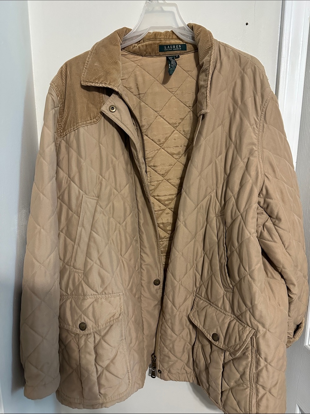 Lauren Ralph Lauren Beige Quilted Jacket with Corduroy Collar
